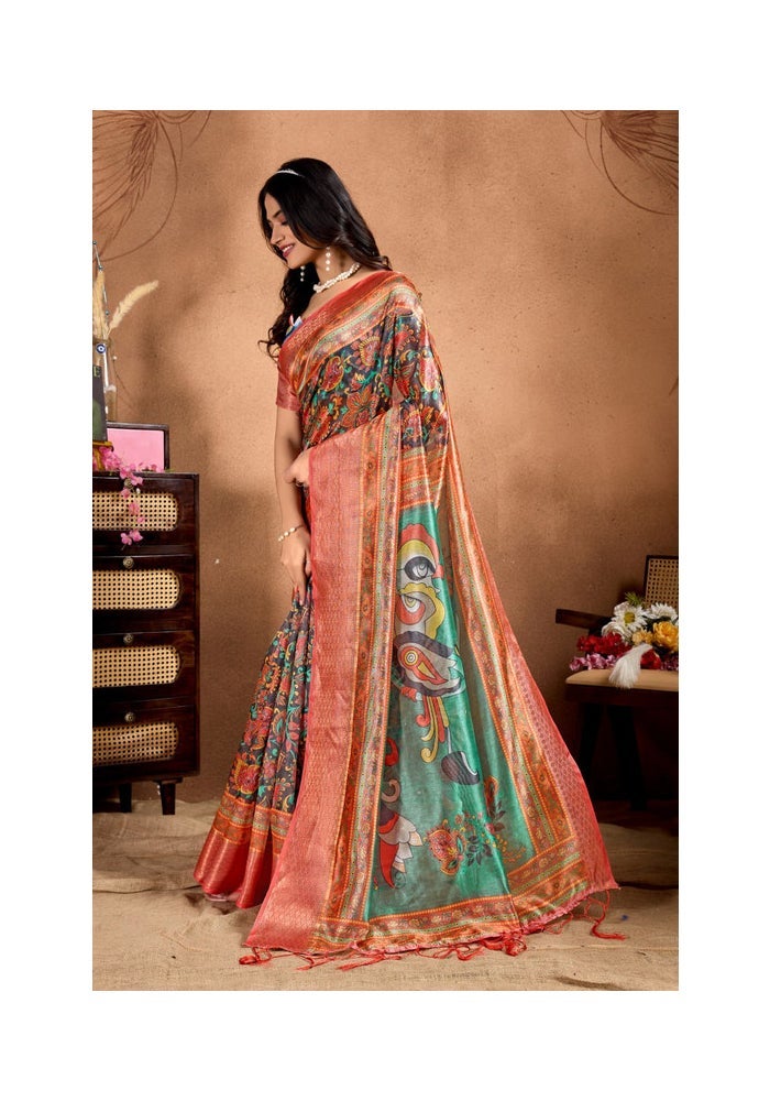 Malishka Export Silk Blend Multicolor Saree for Women - Image 3